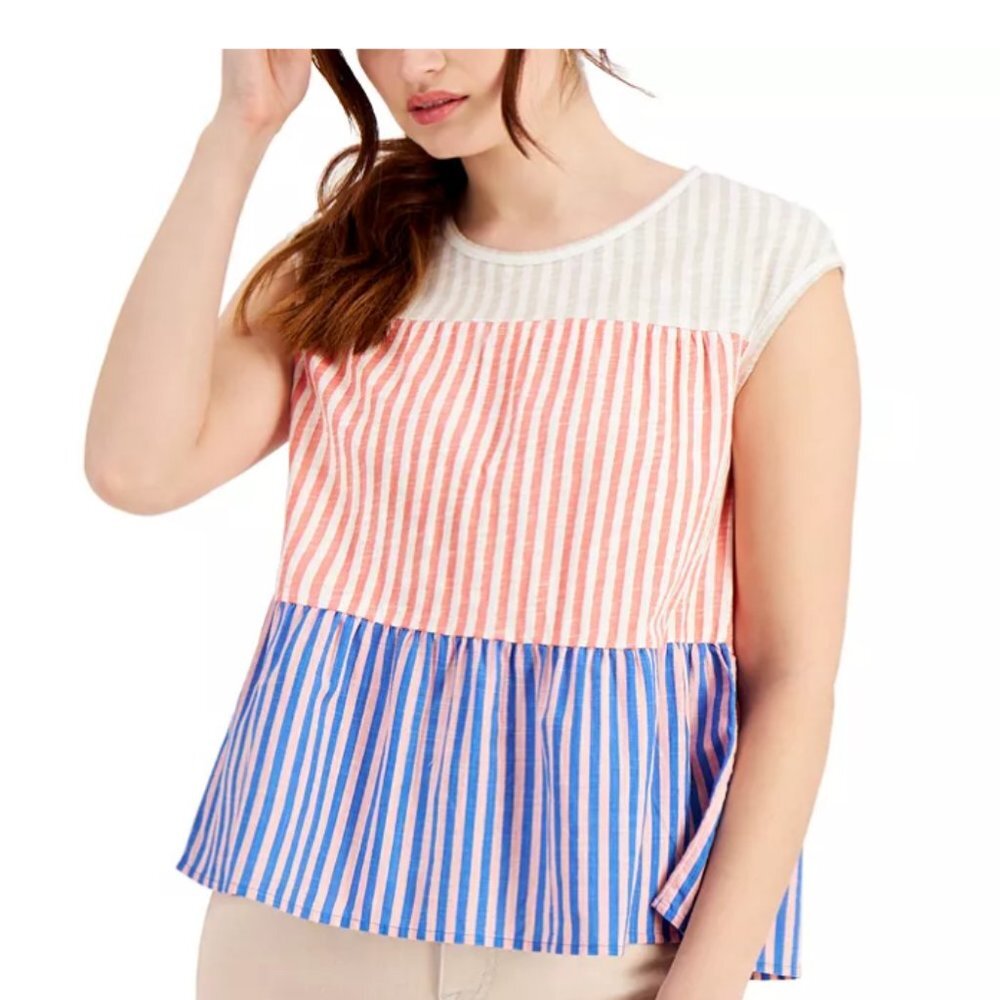 Multicolor Striped Style & Co. Sleeveless Tiered Ruffle Top (NWT)